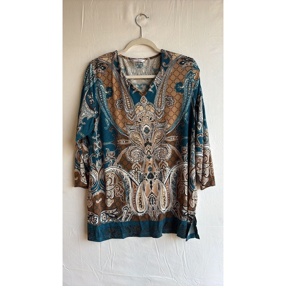 Allison Daley Vintage Style Paisley Print 3/4 Sleeve Top